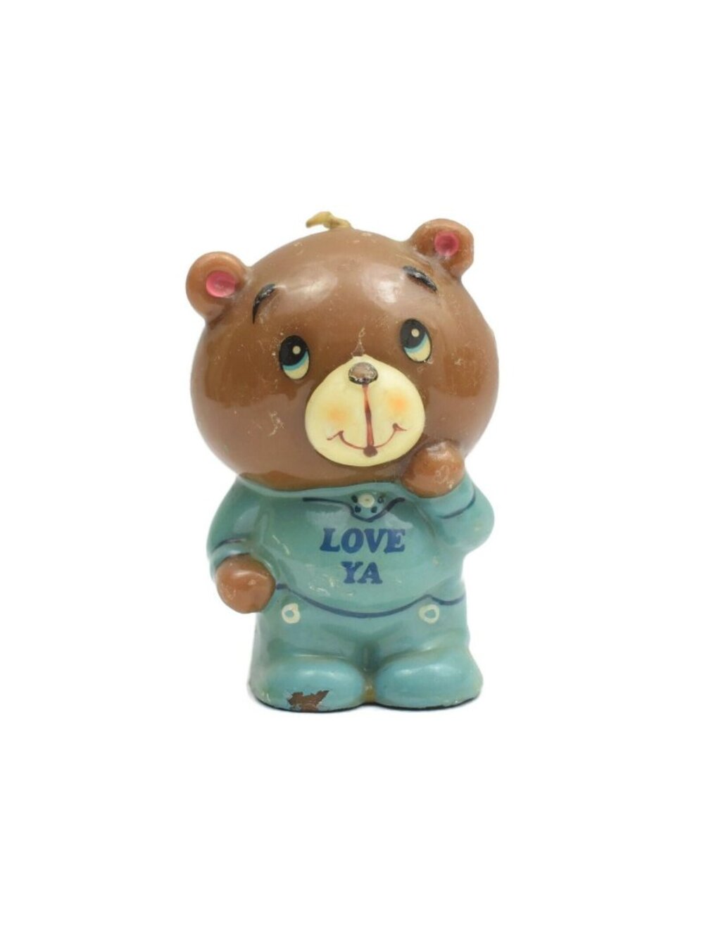 Vintage Russ Berrie Teddy Bear Candle Pajamas Love Ya Figurine Unburned Wax 1980